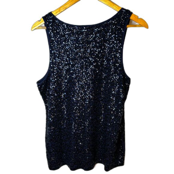 J. Crew Women's Navy Blue All Over Sequined Scoop Neck Tank Top Size L - Picture 7 of 11